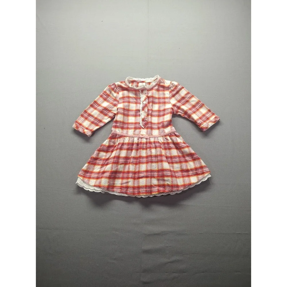 Baby Route 66 Flannel‎ Dress With Lace Ruffle Size 24 Mos